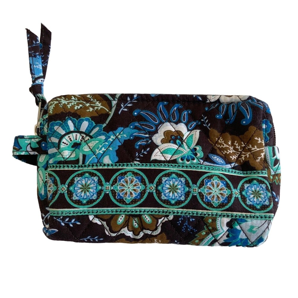 Jordan Accessories NY Small Brown/Blue/Teal Quilted Cosmetic Case Clutch Cotton
